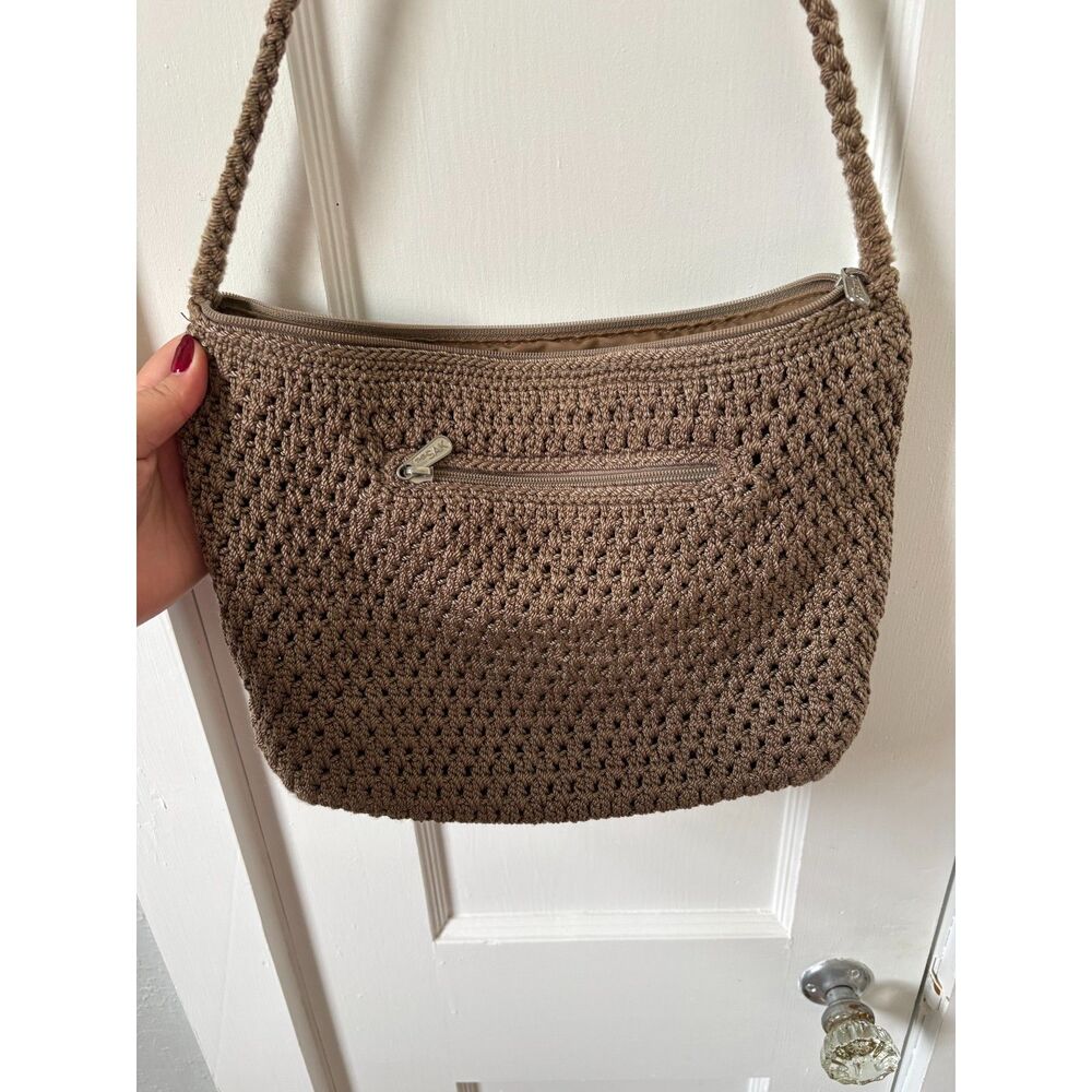 Vintage Y2K 90s Sak Crochet Shoulder Hobo Bag Purse Granola Earthy Boho Beachy